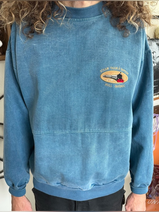 Vintage Other - 💀 SOLD 💀 Vintage 90s Blue Denim Steam Train Quebec Crewneck Pullover ~ Size L